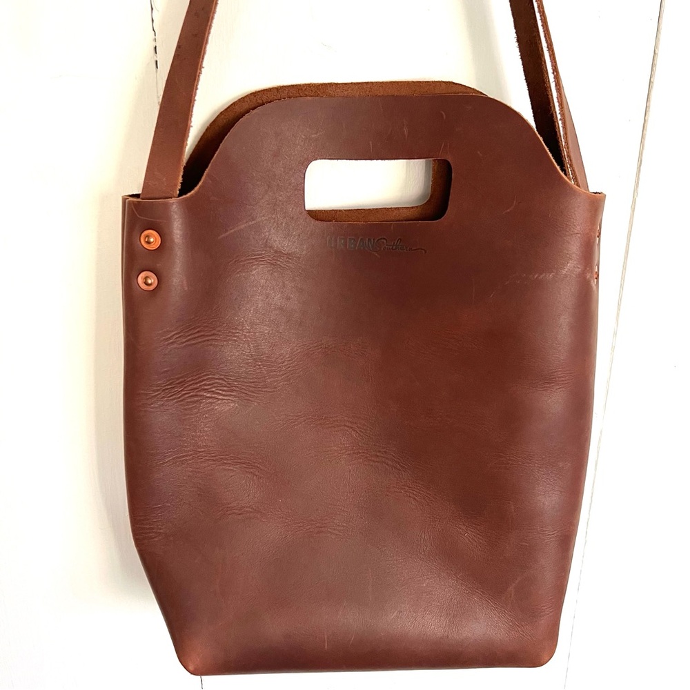 Urban Southern Mini Market Tote Chestnut Brown Leather Bag Handcrafted USA